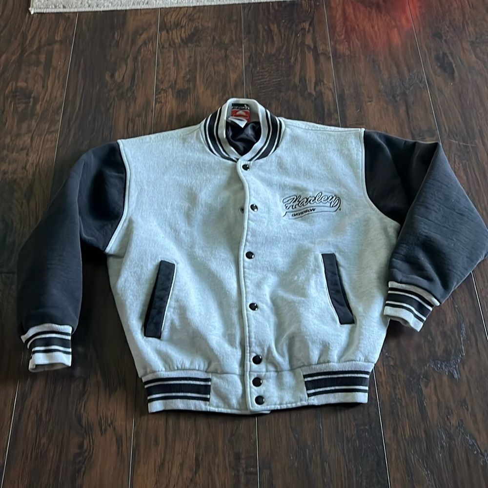 Vintage HARLEY DAVIDSON LETTERMAN STYLE BUTTON UP jacket size M black and grey